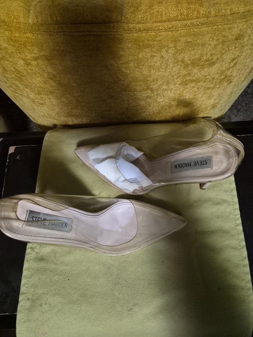Steve Madden Clear Pointed-Toe Kitten Heels in Nude